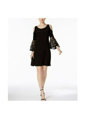 R&M RICHARDS Cold Shoulder Lace Bell Sleeve Scoop Neck Above The Knee Dress, 6P